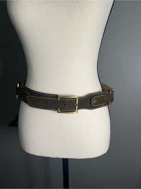 WORTH Medium Width Brown Leather Waist Belt with Brass Buckle. Size S. EUC